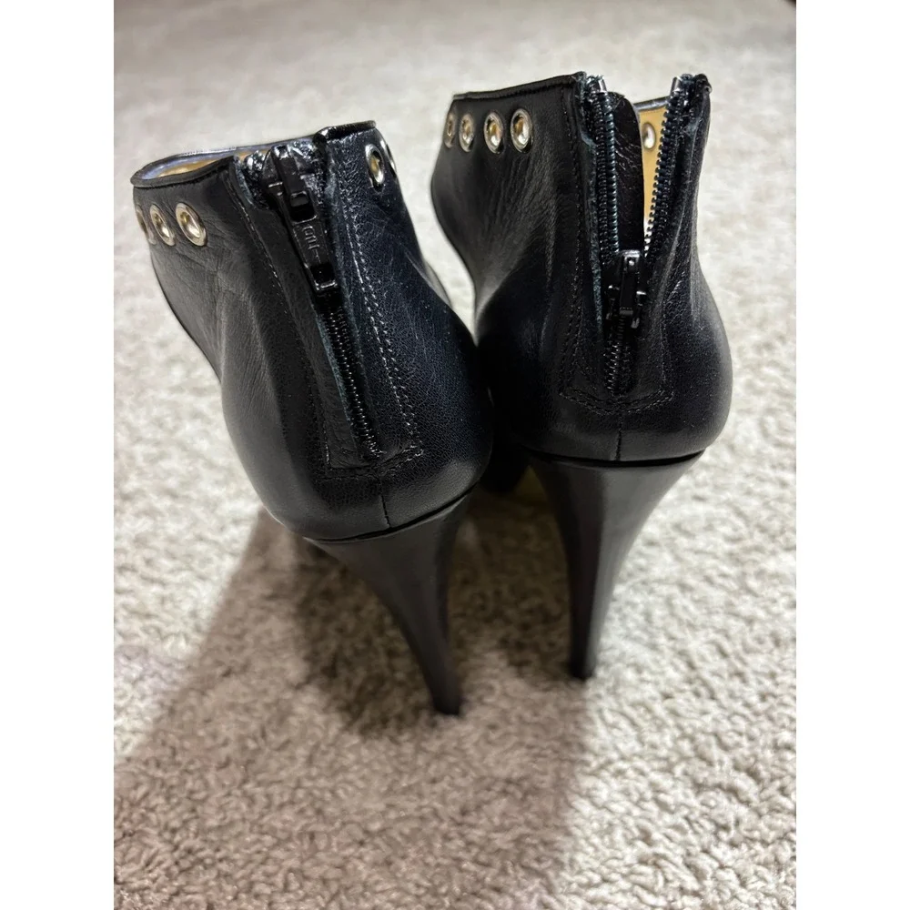 Be & D Black Leather Grommet Ankle Strap Peep Toe Platform Pumps Heels Italy 37